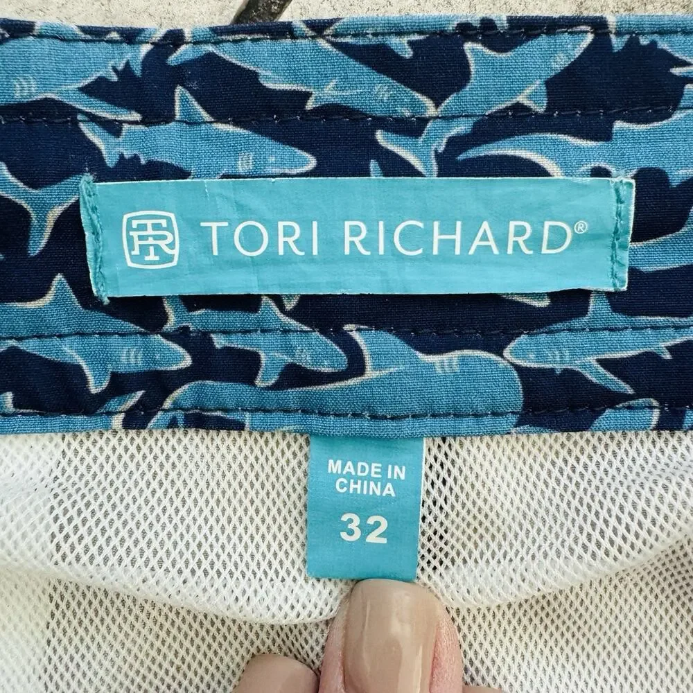Tori Richard Tradewind Tech Sharks Lined Swim Trunks Shorts 32 EUC Beach Vaca